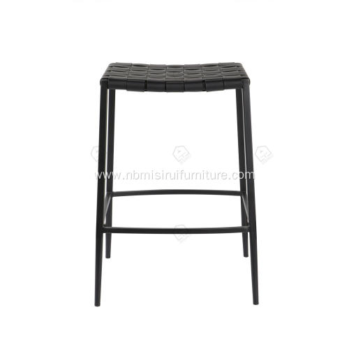 Saddle leather carbon steel black bar stool